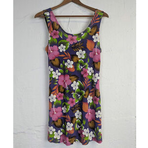 Y2K Hawaiian Sundress Mini Cover Up Beach Purple Pink Hibiscus Flower Small